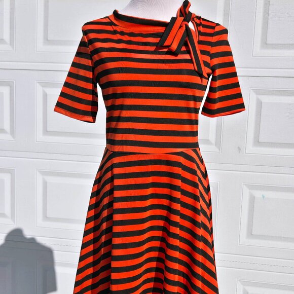 Orange/Black Striped Voodoo Vixen Fit and Flare Dress NWT - Picture 2 of 11